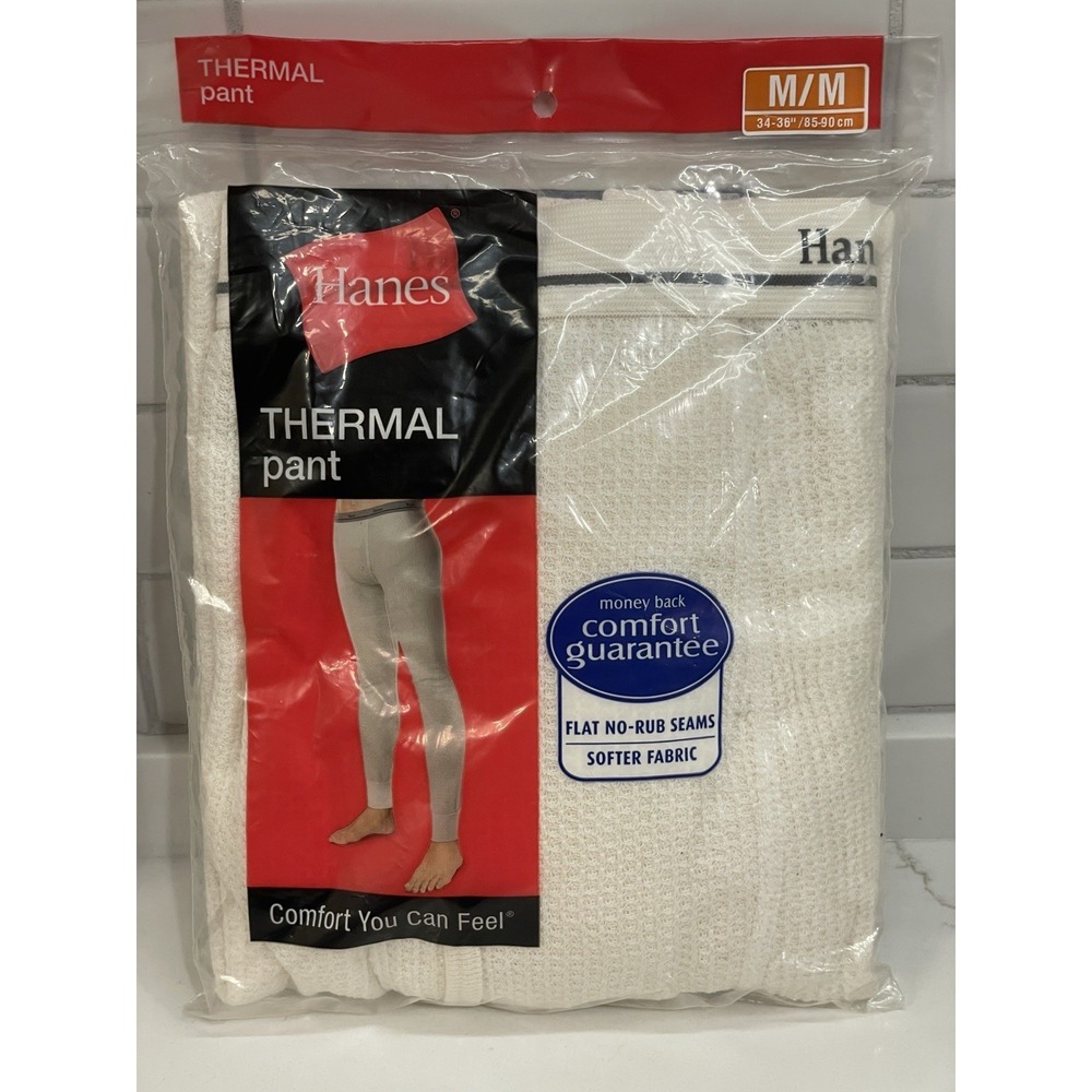 Hanes Thermal Pant Men Medium Waffle White Base Layer Long John New Old Stock
